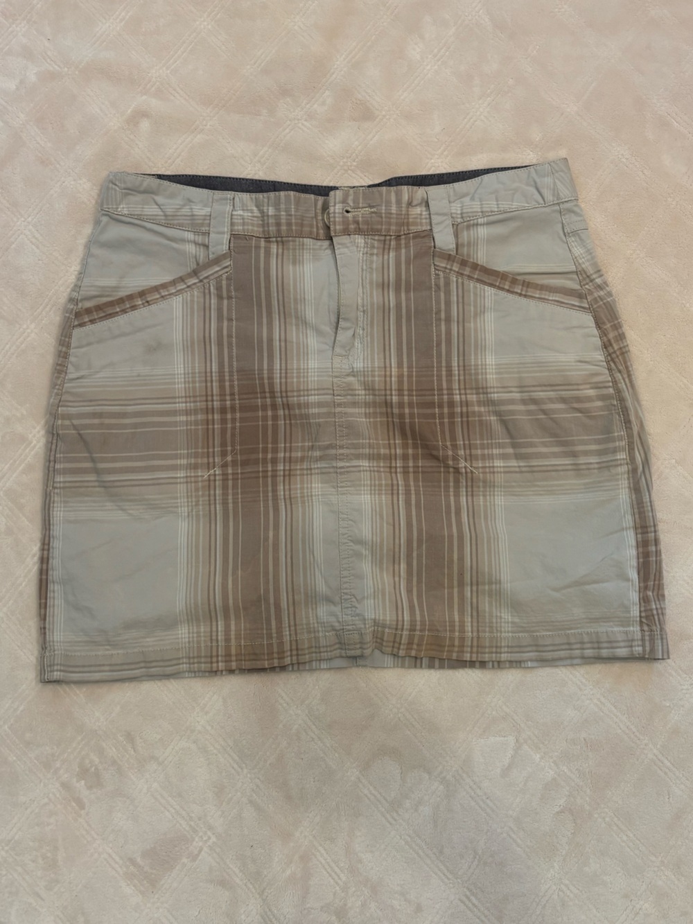 Horny Toad Beige and Brown Plaid Mini Skirt